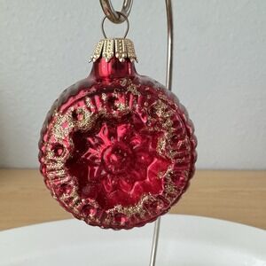 Vtg 3" Red Star Glitter Glass MCM Xmas Tree Ornament Mercury Germany K Retro